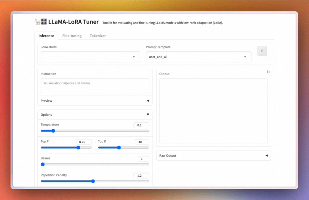 LLaMA-LoRA Tuner 模型评估界面
