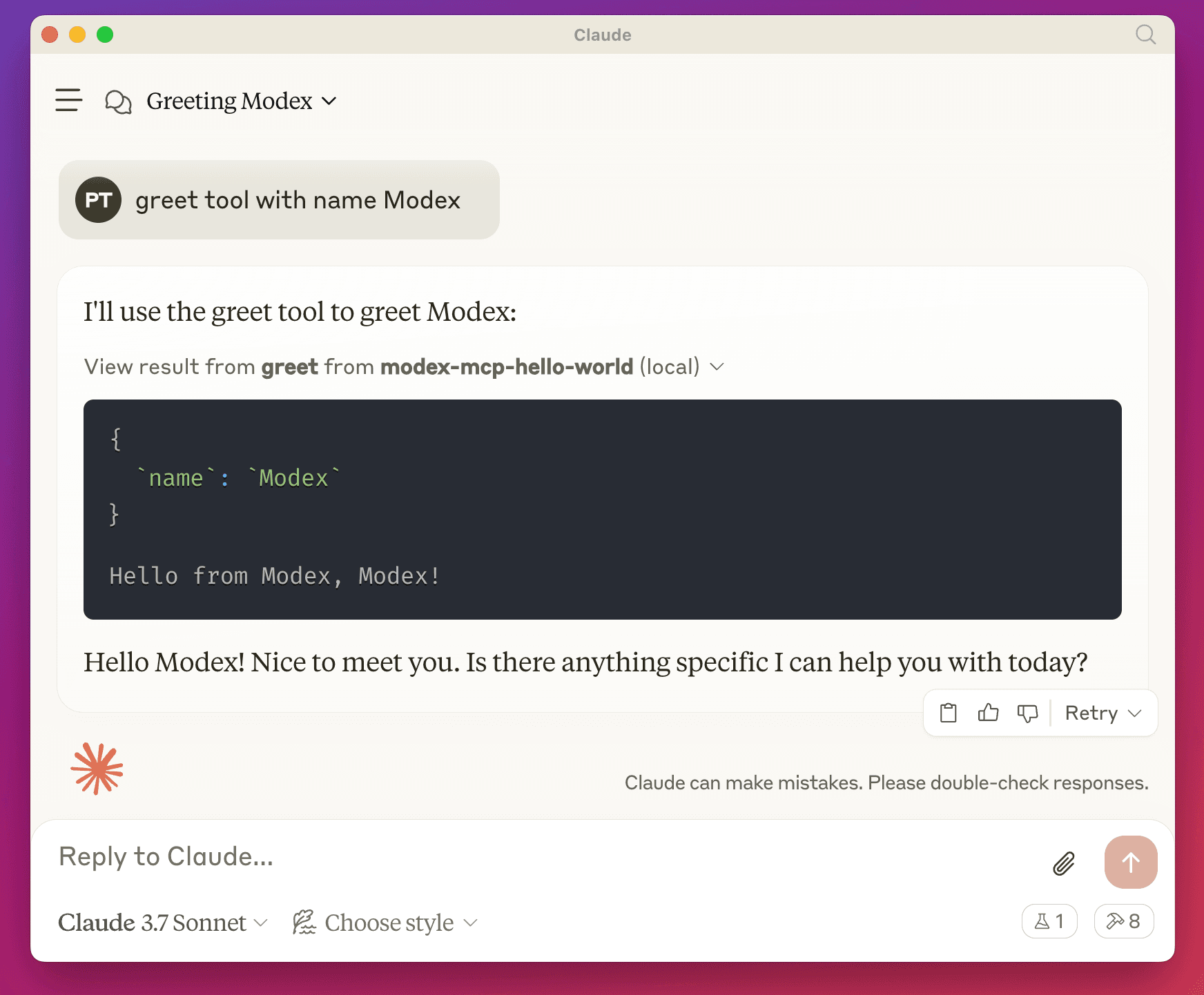 Modex 在 Claude Desktop 中运行截图