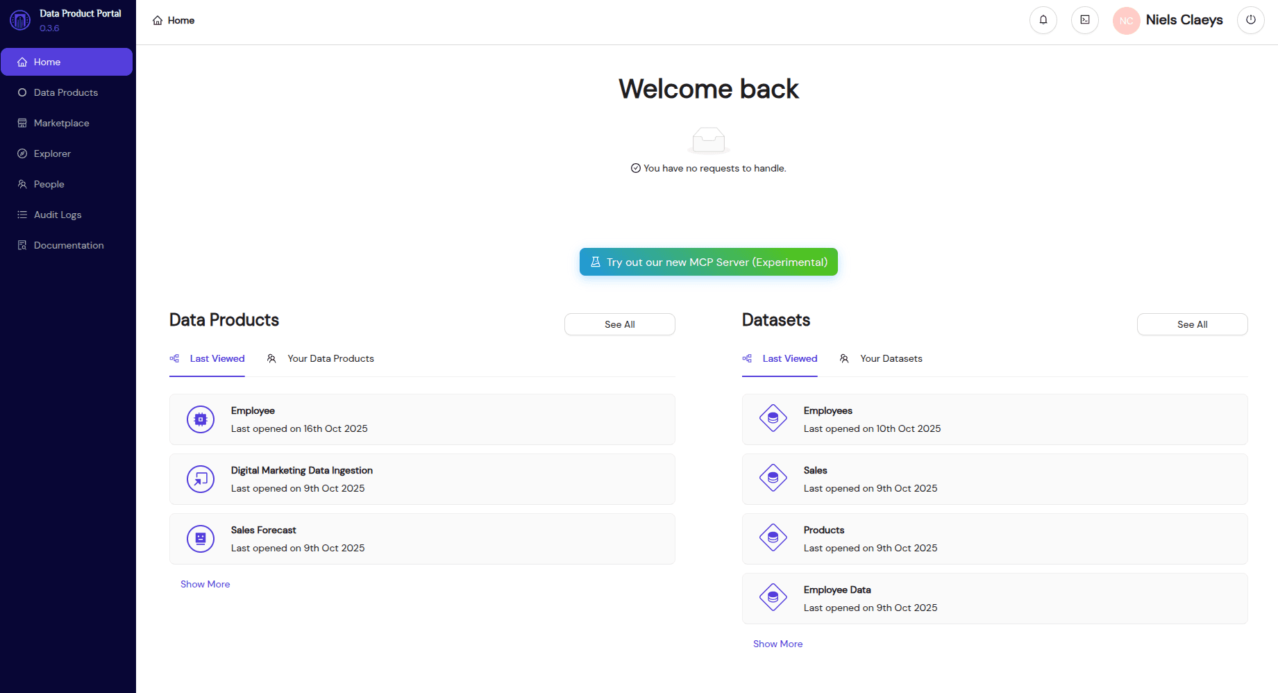 Data Product Portal 主界面