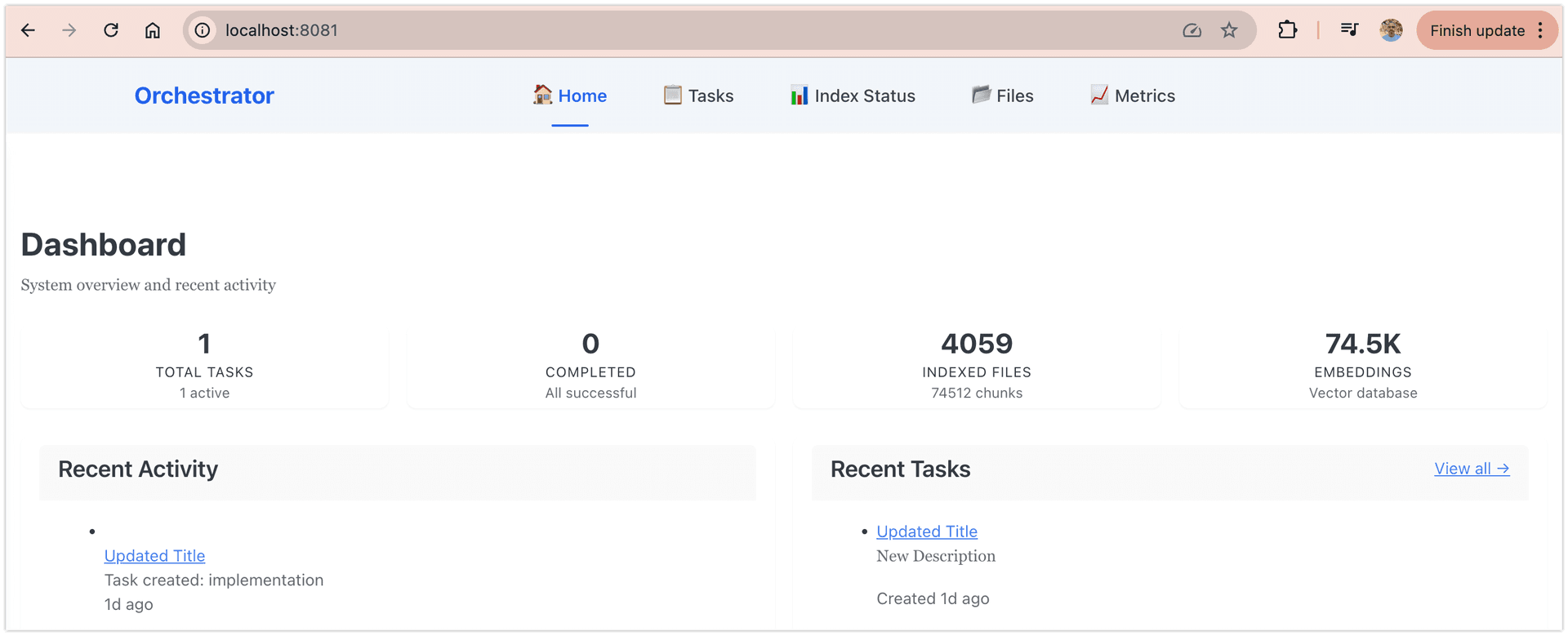 Home Page Dashboard