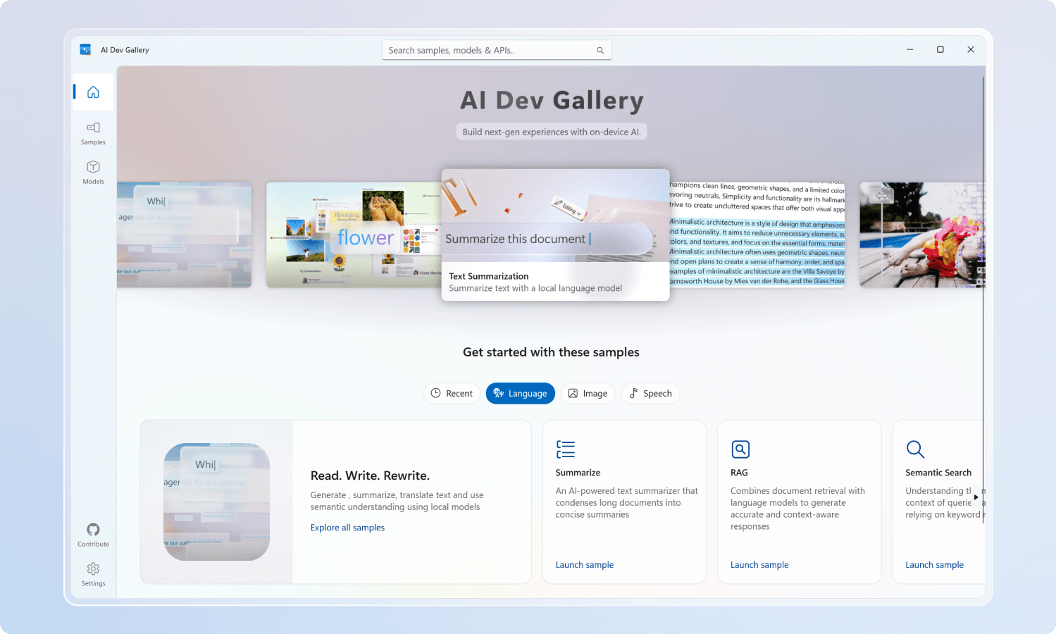 AI Dev Gallery 主界面