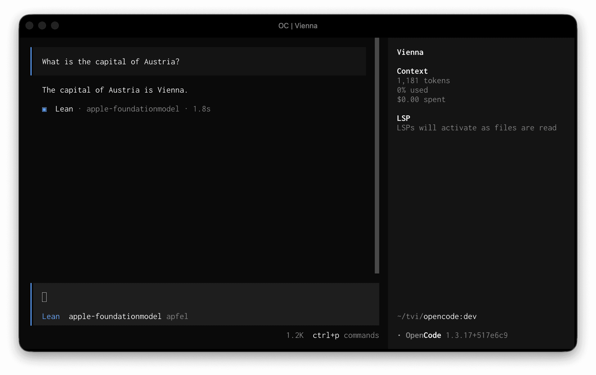 apfel 与 OpenCode 集成