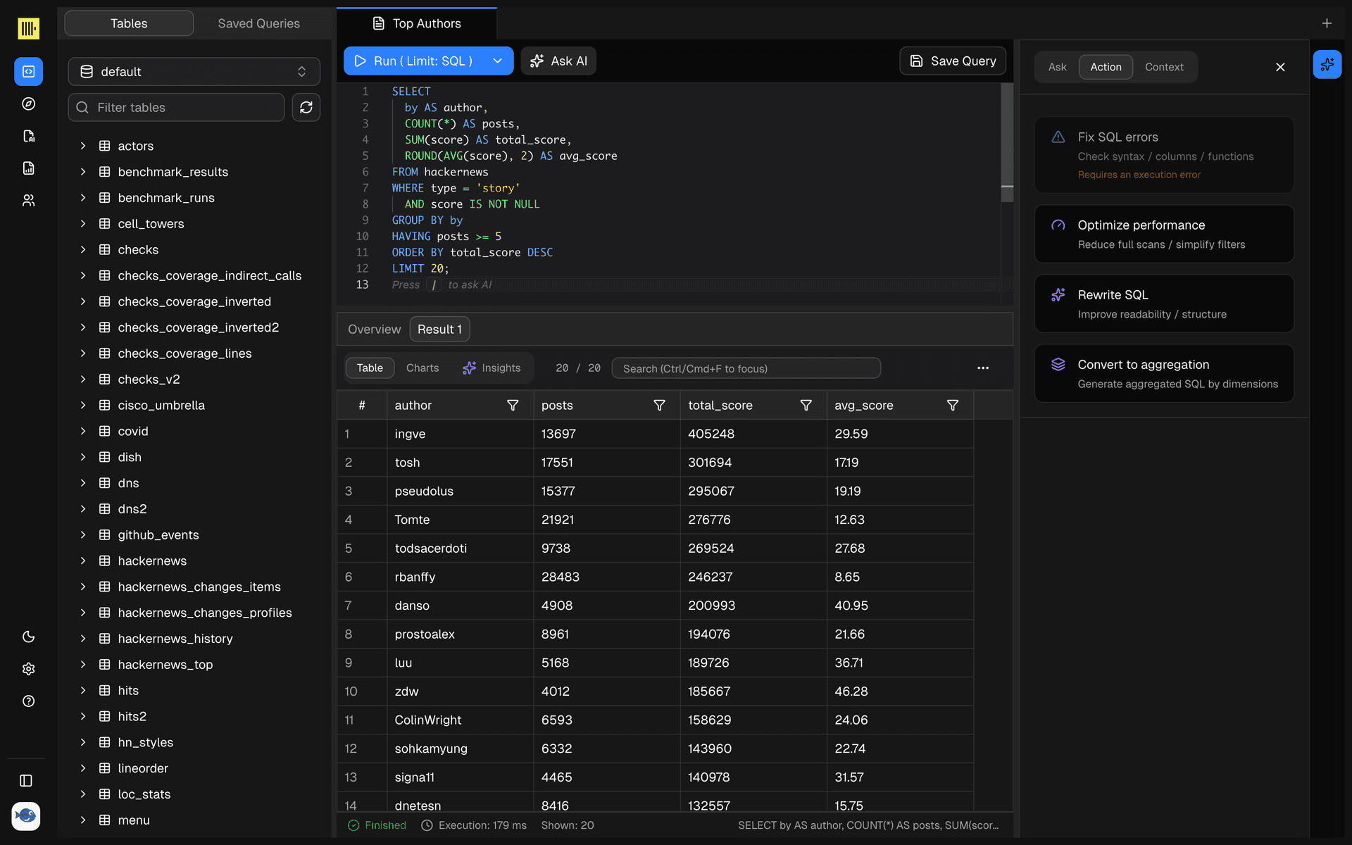 Dory SQL workspace and agent integration