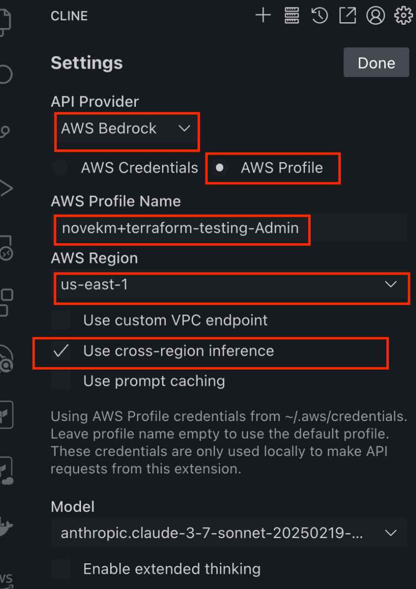 在API Provider配置中选择AWS