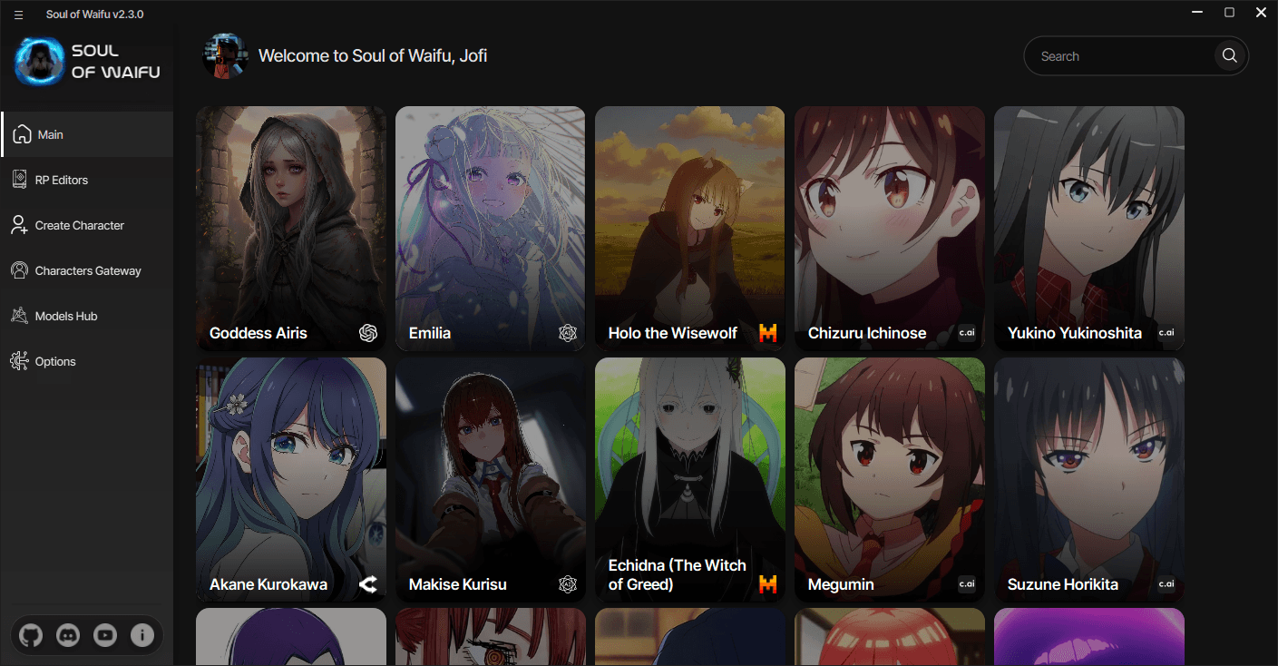Soul of Waifu 主界面