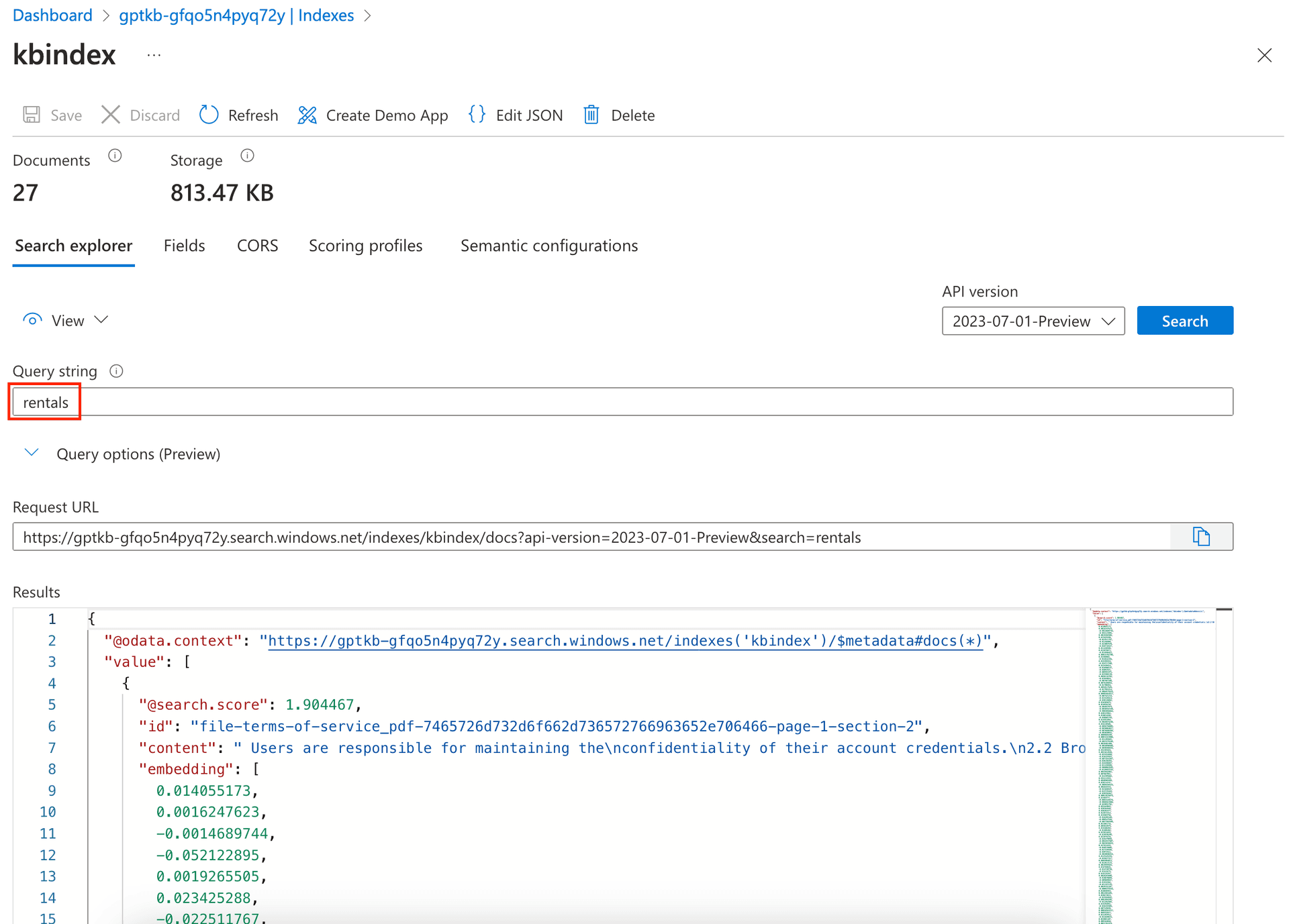 Azure AI Search results