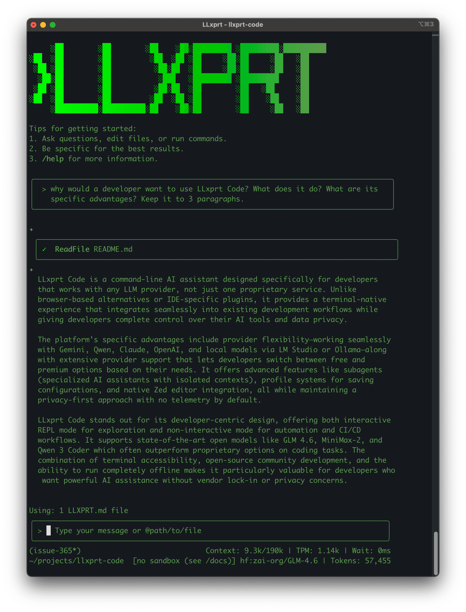 LLxprt Code 终端界面截图