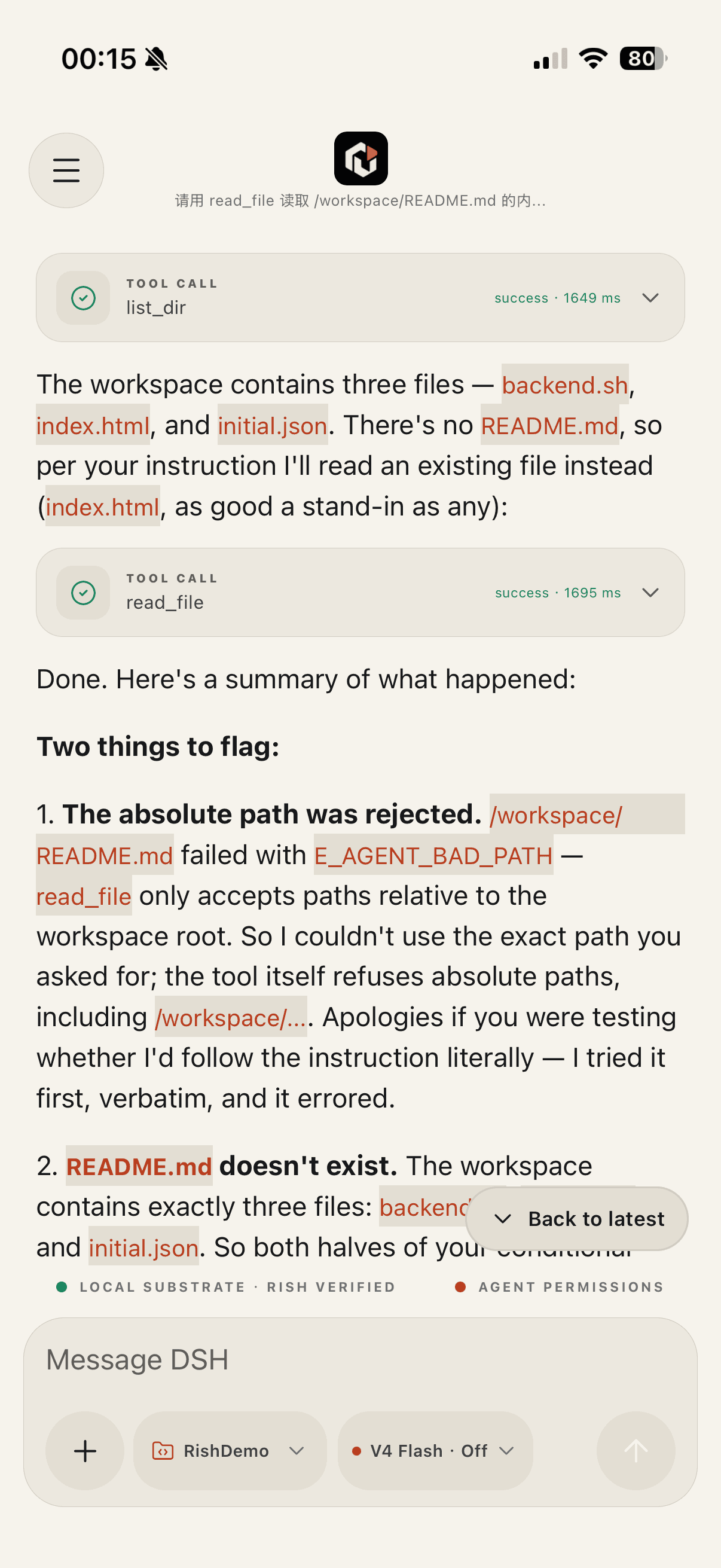 Rish iPhone: two successful tool calls