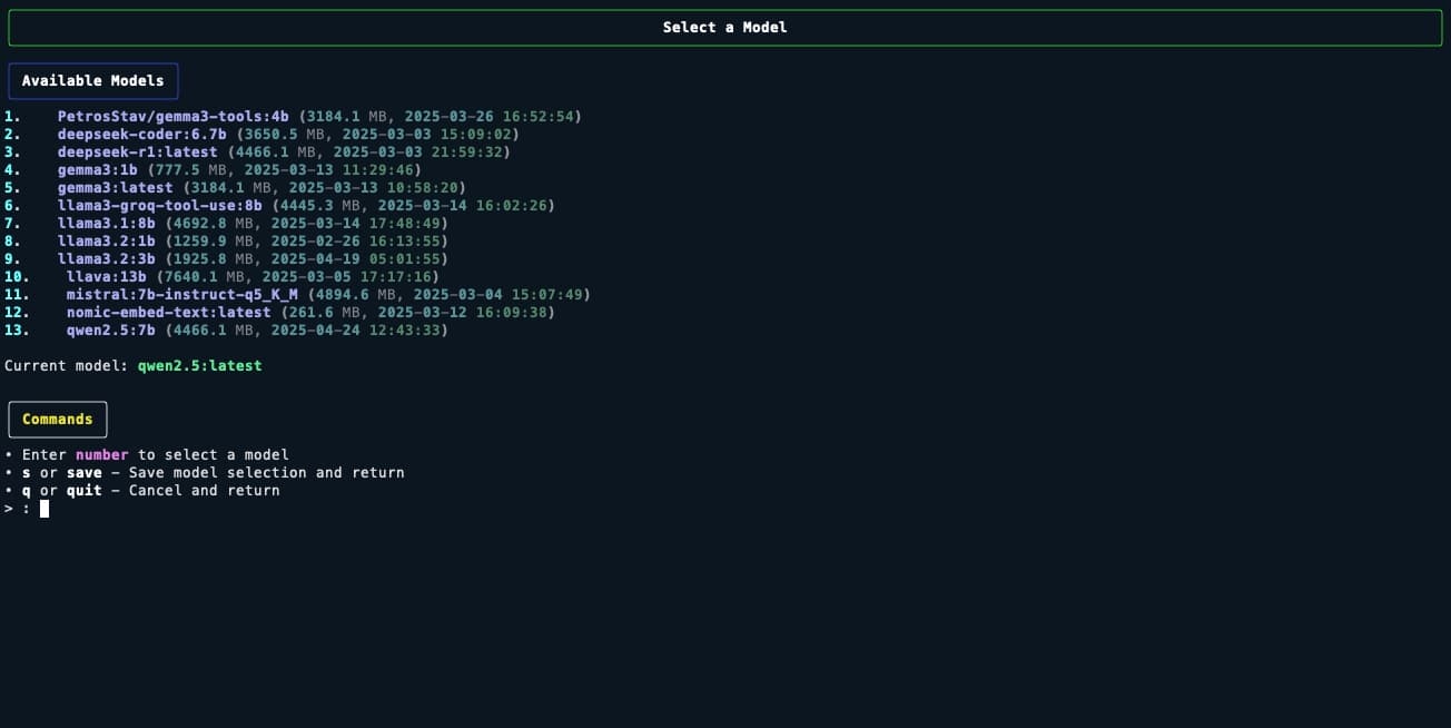 ollmcp 模型选择界面