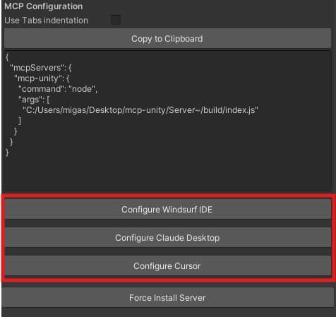 MCP Unity 配置界面