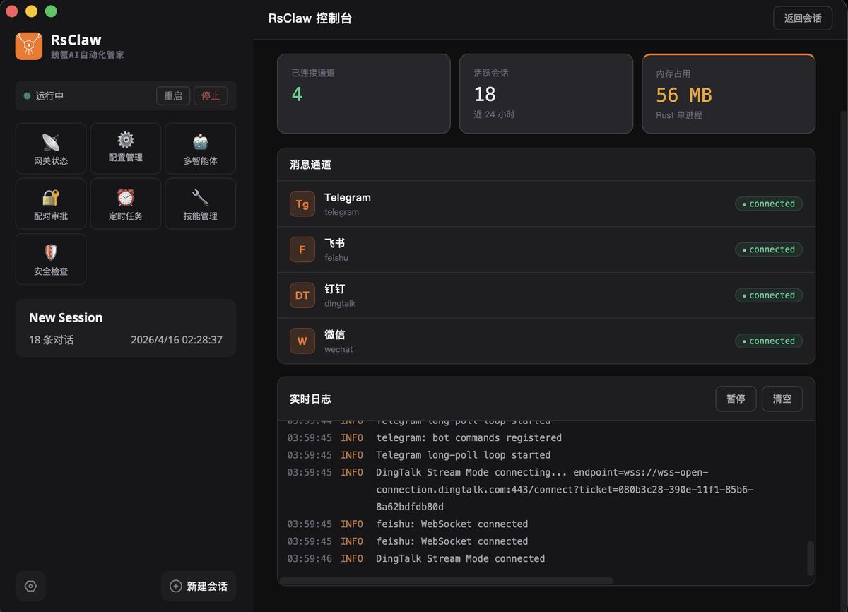 RsClaw 中文界面